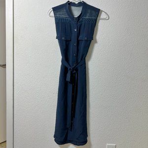 Club Monaco Silk Button Down Belted Dress Dark Blue 2